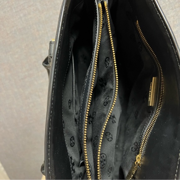 Tory Burch Robinson Basket-Weave Top Handle Black Satchel - Picture 7 of 12